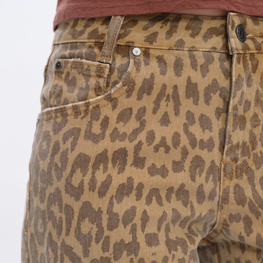 Bayeas Mid Rise Leopard Print Relax Straight Pants