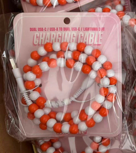 Orange & White Beaded Charging Cable