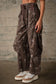 Western Print Cotton Cargo Pants in Chocolate