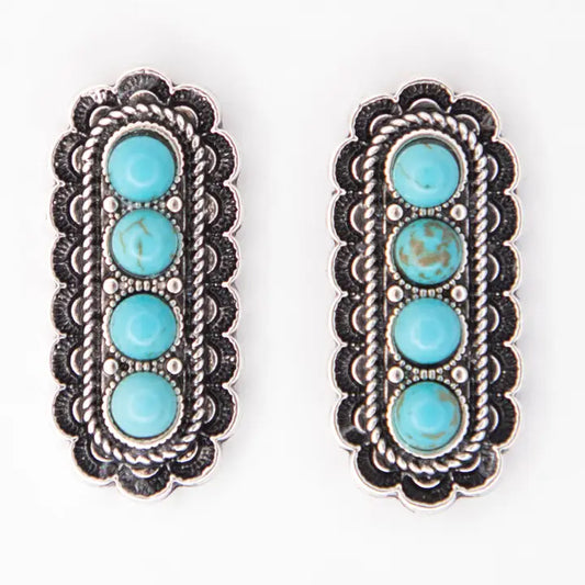 West & Co. 1" Turquoise & Silver 4 Stone Stamped Post Earrings