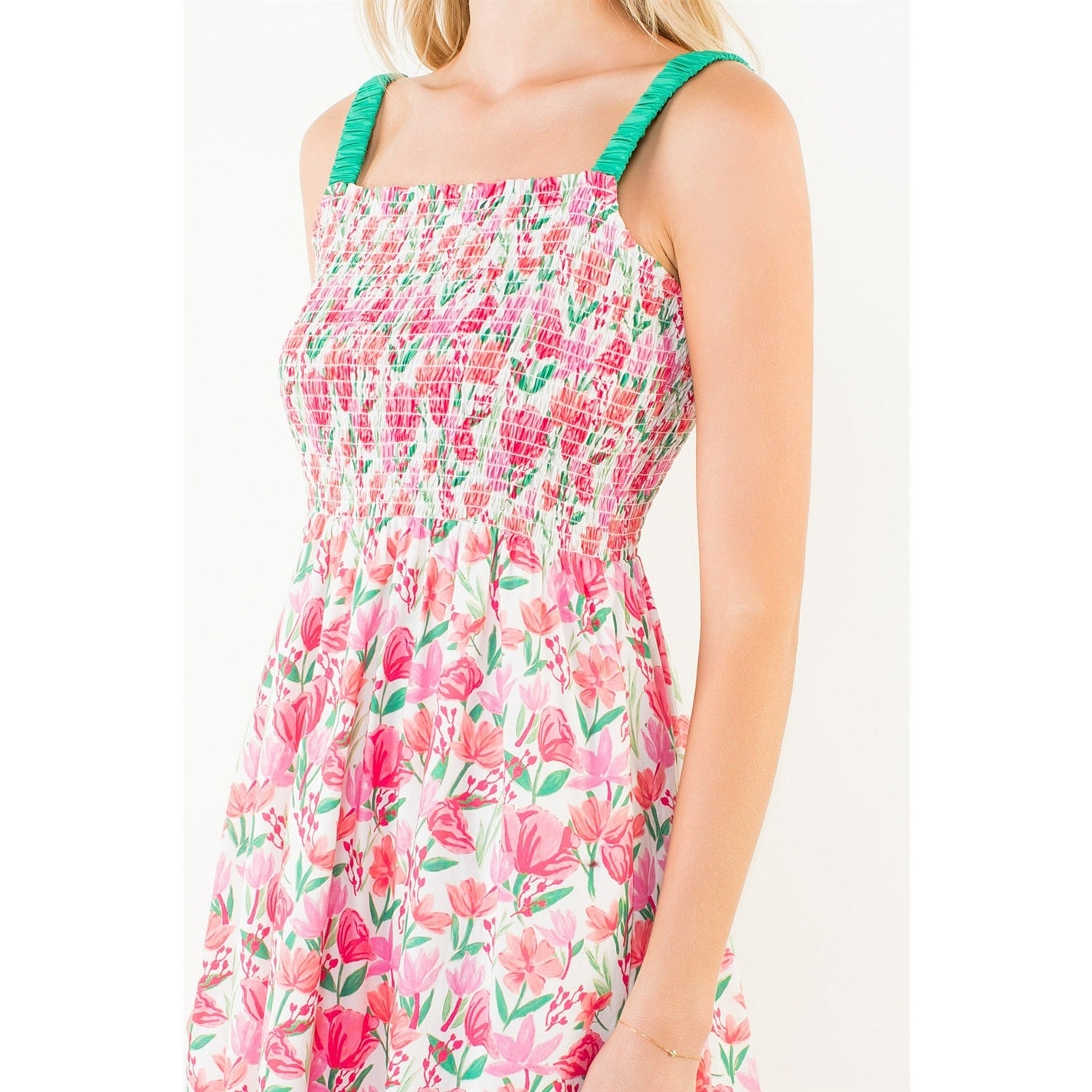 Floral Print Smocked Bodice Tiered Maxi Dress