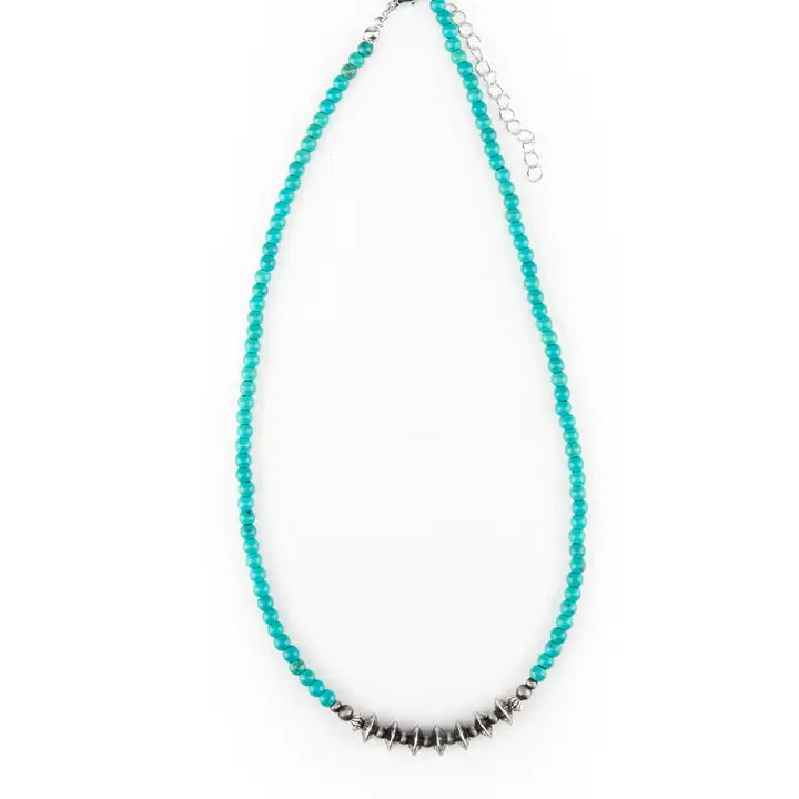 West & Co. Dainty Green Turquoise Beaded Necklace with Silver Disc