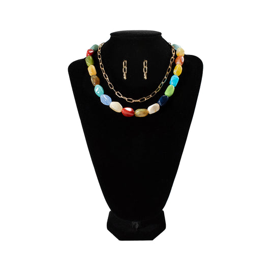 Blazin Roxx Multicolor Acrylic Stone Necklace and Earring Set
