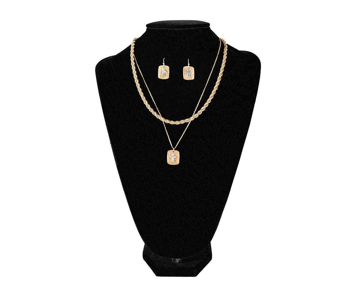 Blazin Roxx Gold 2 Layer Cross Chain Set