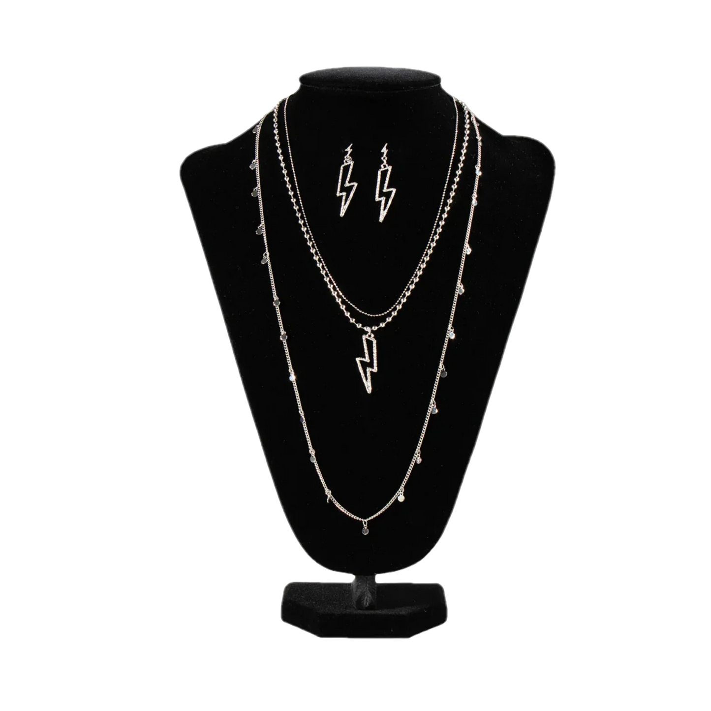 Blazin' Roxx Lightning Bolt Necklace and Earring Set Silver