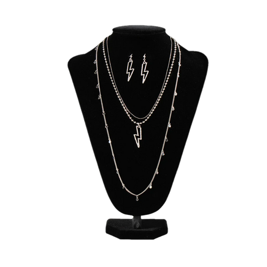 Blazin' Roxx Lightning Bolt Necklace and Earring Set Silver