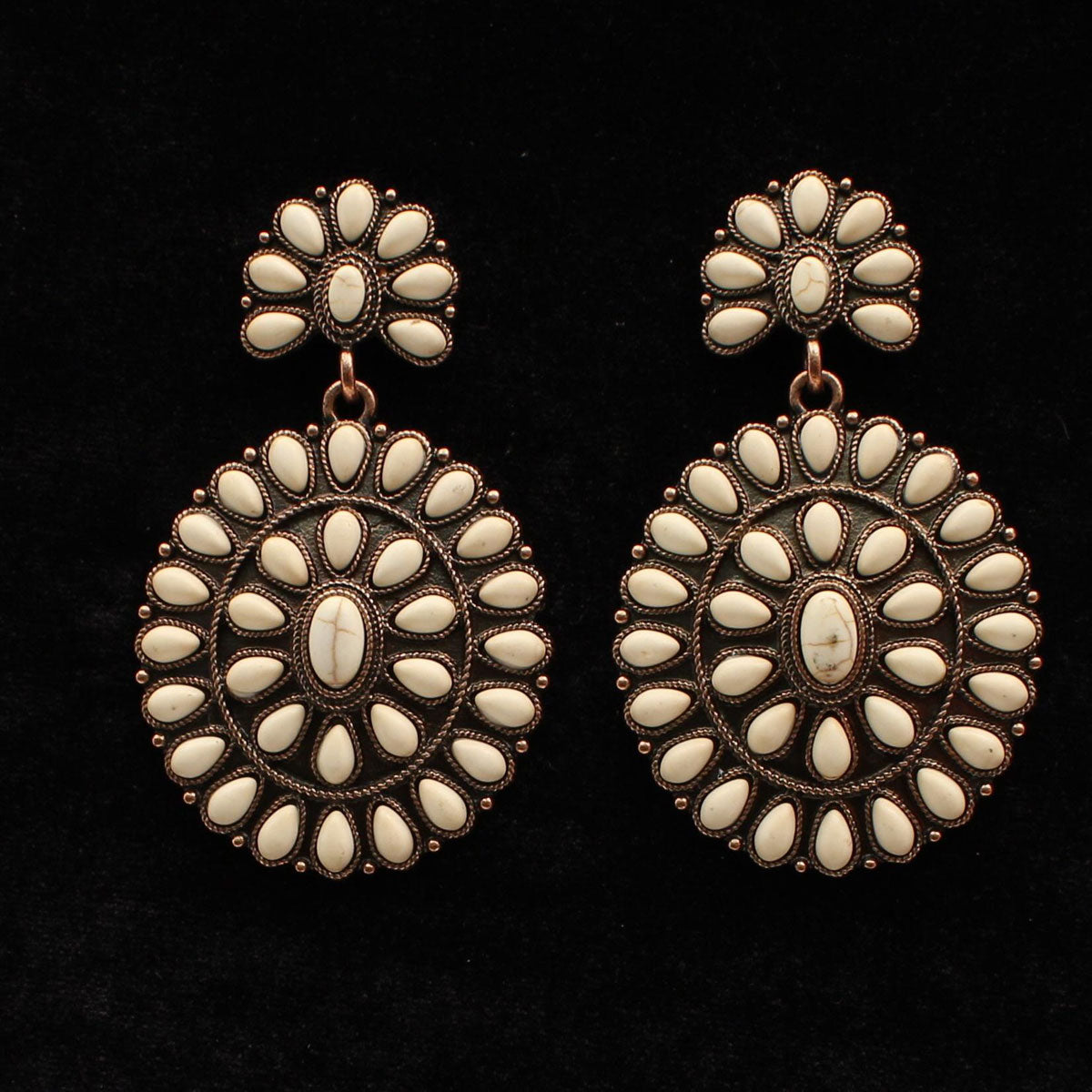 Blazin Roxx Copper Conchos with Ivory Stones Earrings