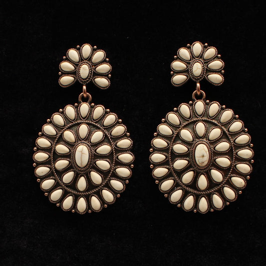 Blazin Roxx Copper Conchos with Ivory Stones Earrings