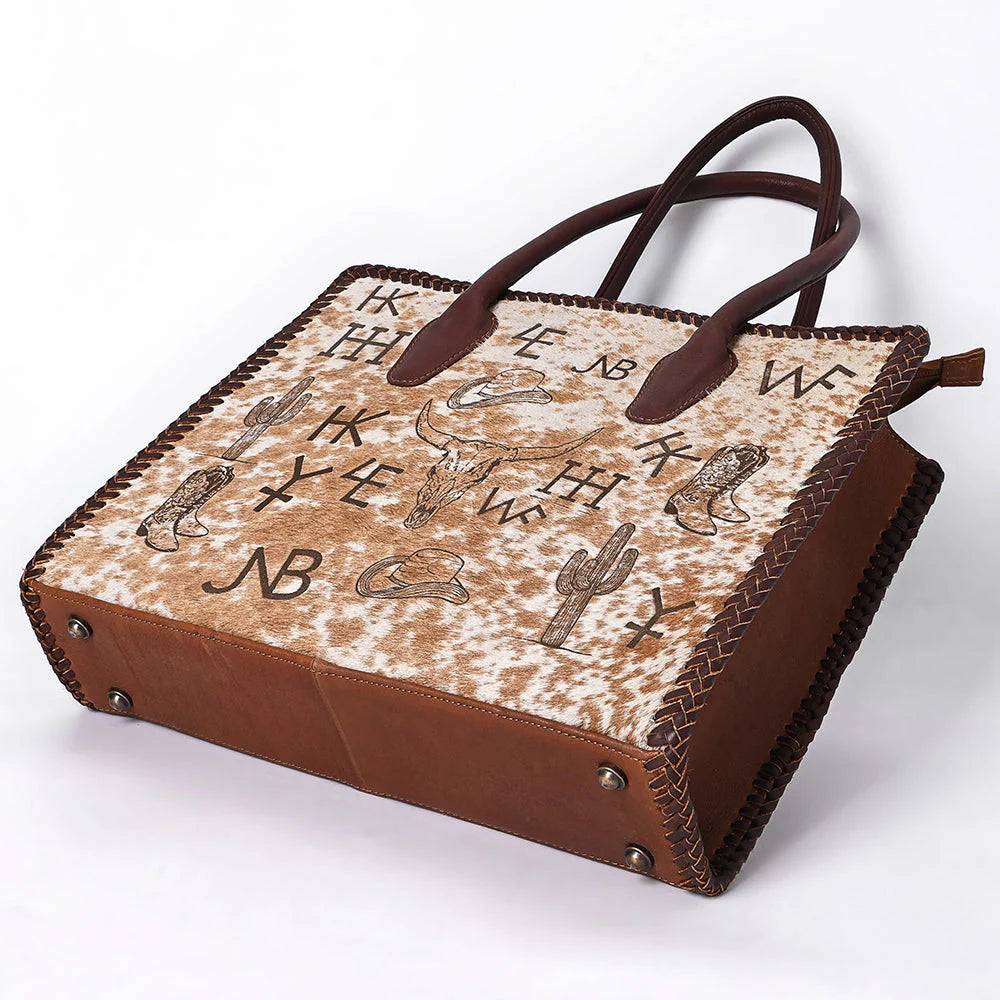 American Darling Ranch Brand Print Hair-On Hide Western Tote Bag