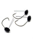 Three black fishing jigs on a white background