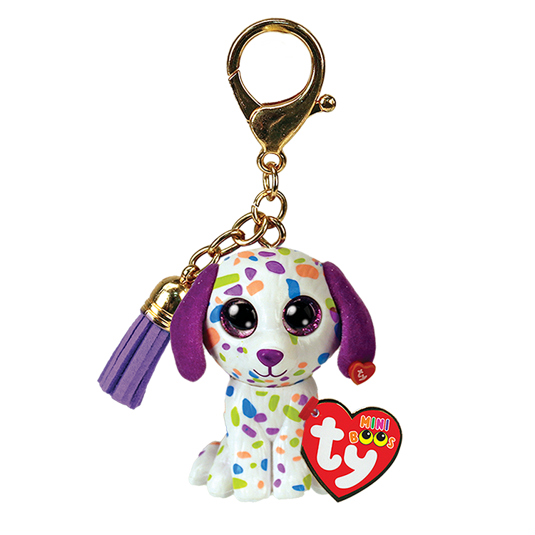 Photo of multicolored dalmatian on keychain with Ty tag.
