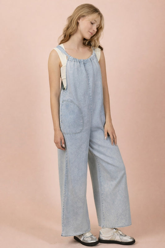 Washed Chambray Light Denim Jumpsuit