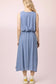 Pleated Bubble Blouse Top & Midi Skirt Set in Denim