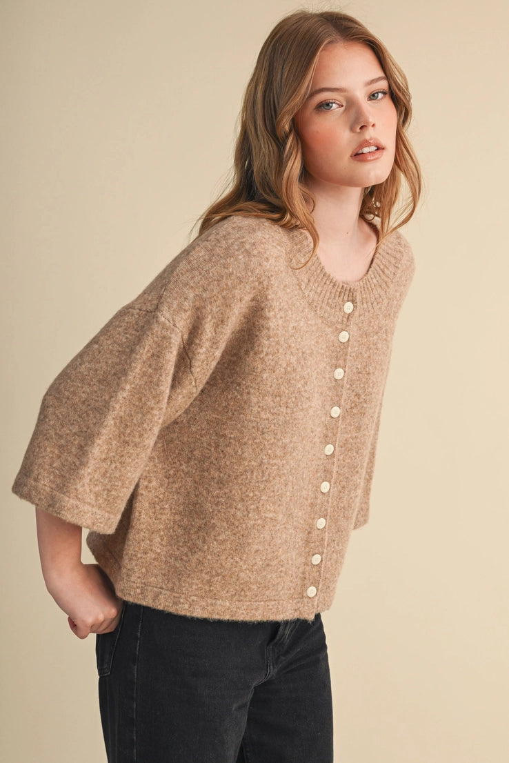 Elbow Length Sleeve Sweater Cardigan in Mocha Brown