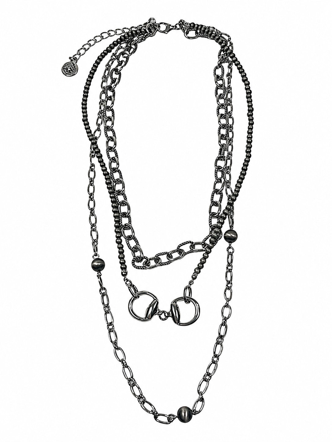 West & Co. Silver Multi-Layer Necklace with Faux Navajo Pearls & Bit Pendant