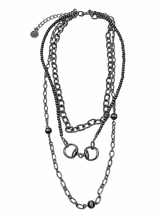 West & Co. Silver Multi-Layer Necklace with Faux Navajo Pearls & Bit Pendant