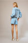 Blue B Ruffle Yoke Sleeve Tie Front Denim Jacket