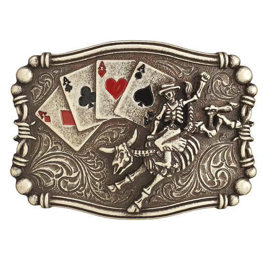 Nocona Aces & Skeleton Bull Rider Buckle