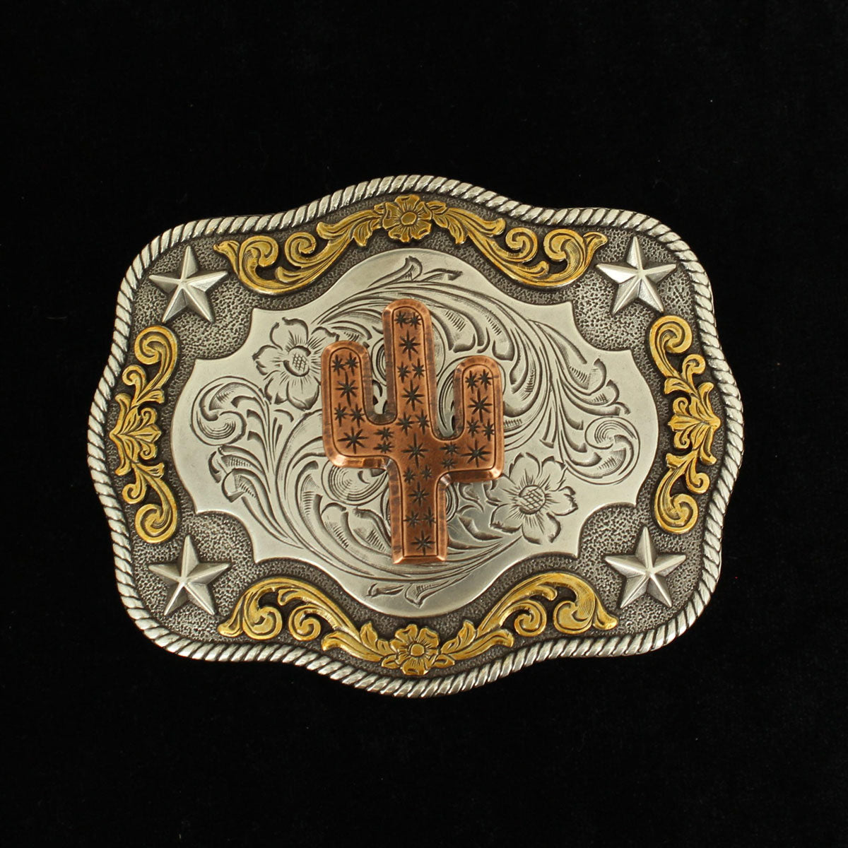 Nocona Rectangle Copper Cactus Buckle with Rope Edge