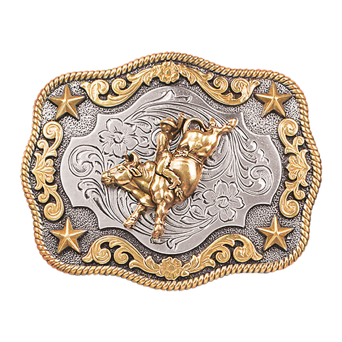 Nocona Youth Antique Silver & Gold Bull Rider Buckle
