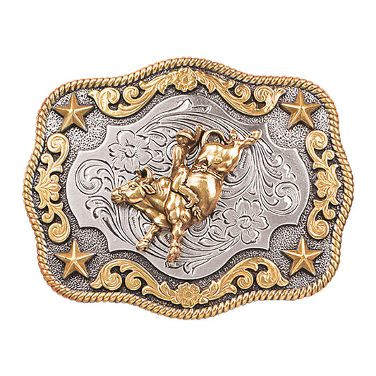 Nocona Youth Antique Silver & Gold Bull Rider Buckle