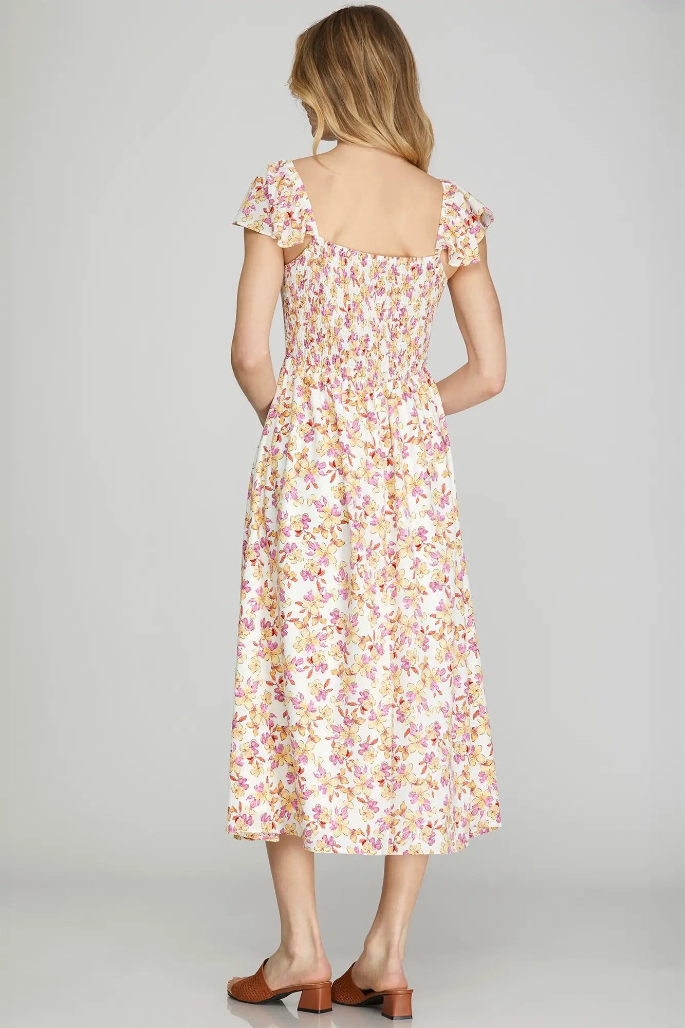 Flutter Sleeve Floral Midi Dress