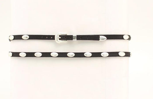3/8" Genuine Black Leather Hatband with Oval Conchos