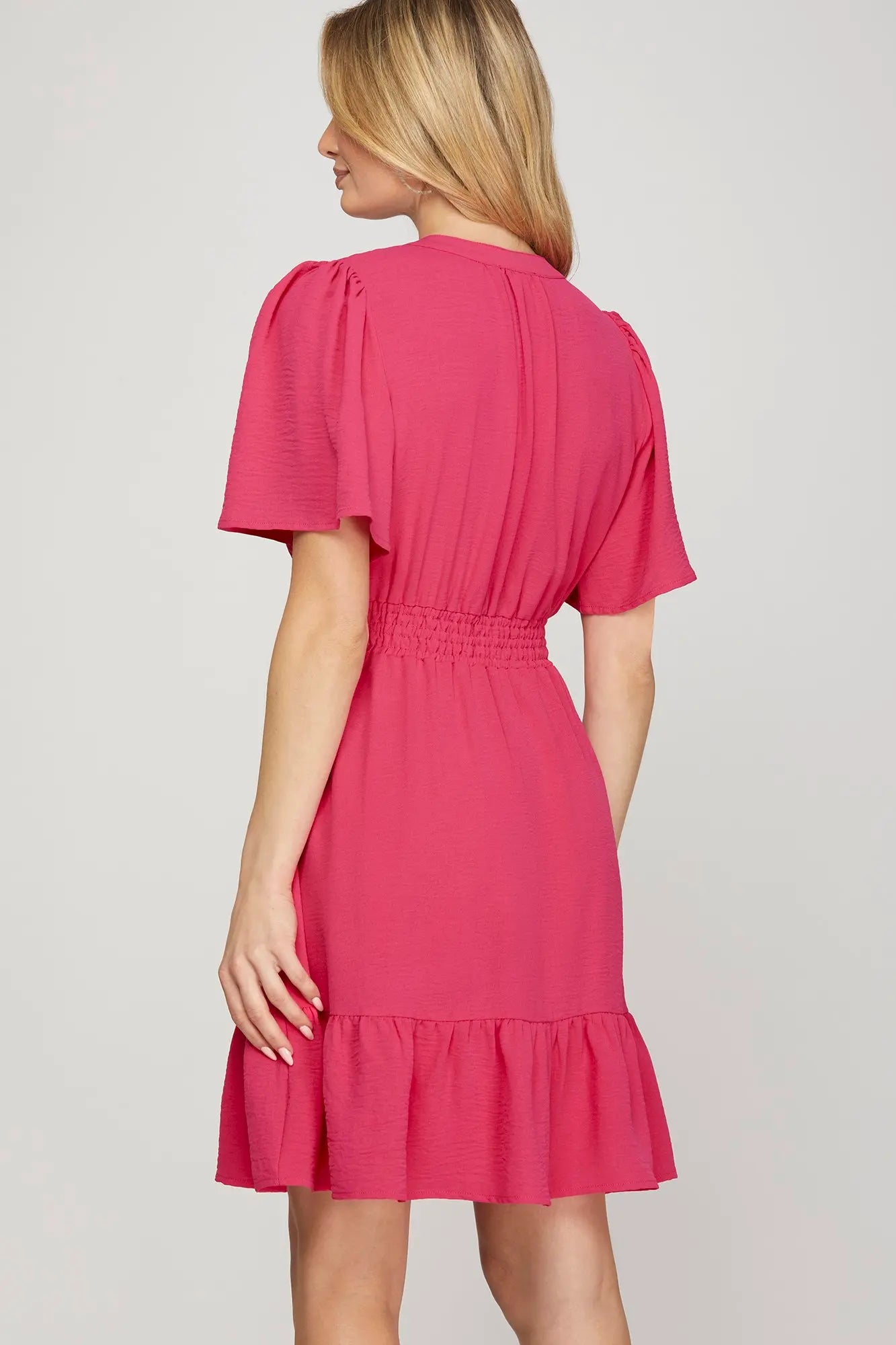 Fuchsia Bell Sleeve Mini Dress
