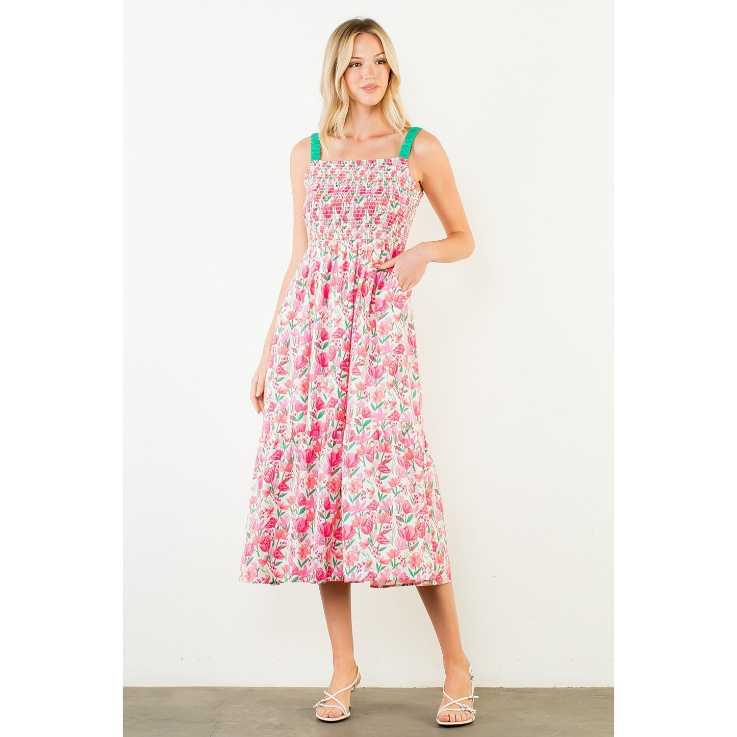 Floral Print Smocked Bodice Tiered Maxi Dress