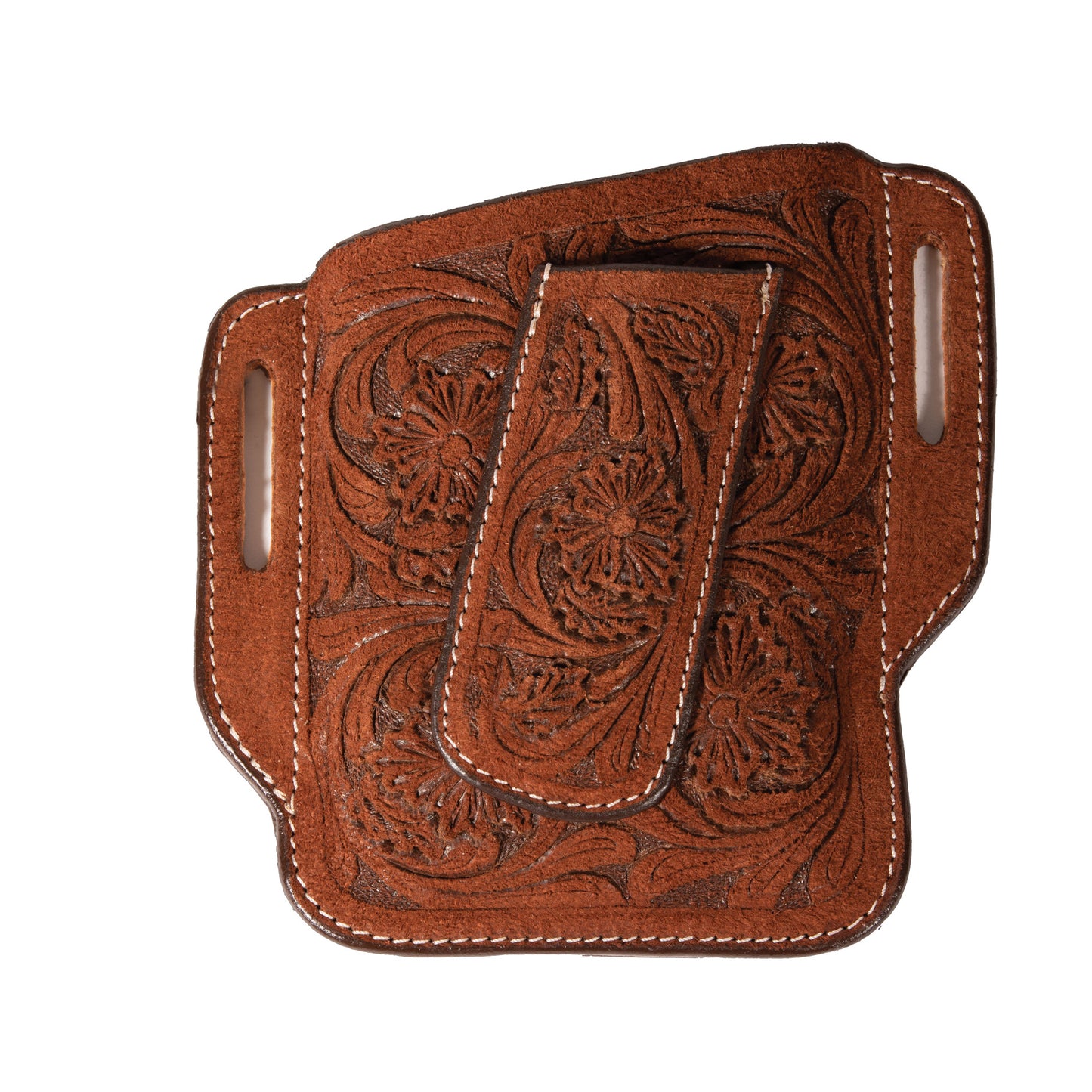 Professional's Choice Chocolate Roughout Floral Cell Phone and Knife Sheath Belt Holder