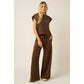 Cloud Knit Cap Sleeve Athleisure Top in Brown