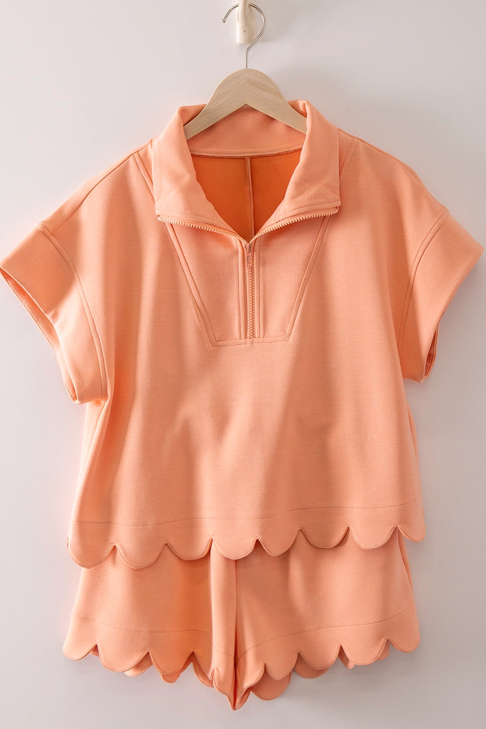Scallop Half-Zip and Active Shorts Set in Melon