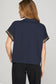 Leopard Accent Drop Shoulder Half-Zip Top in Navy