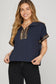 Leopard Accent Drop Shoulder Half-Zip Top in Navy