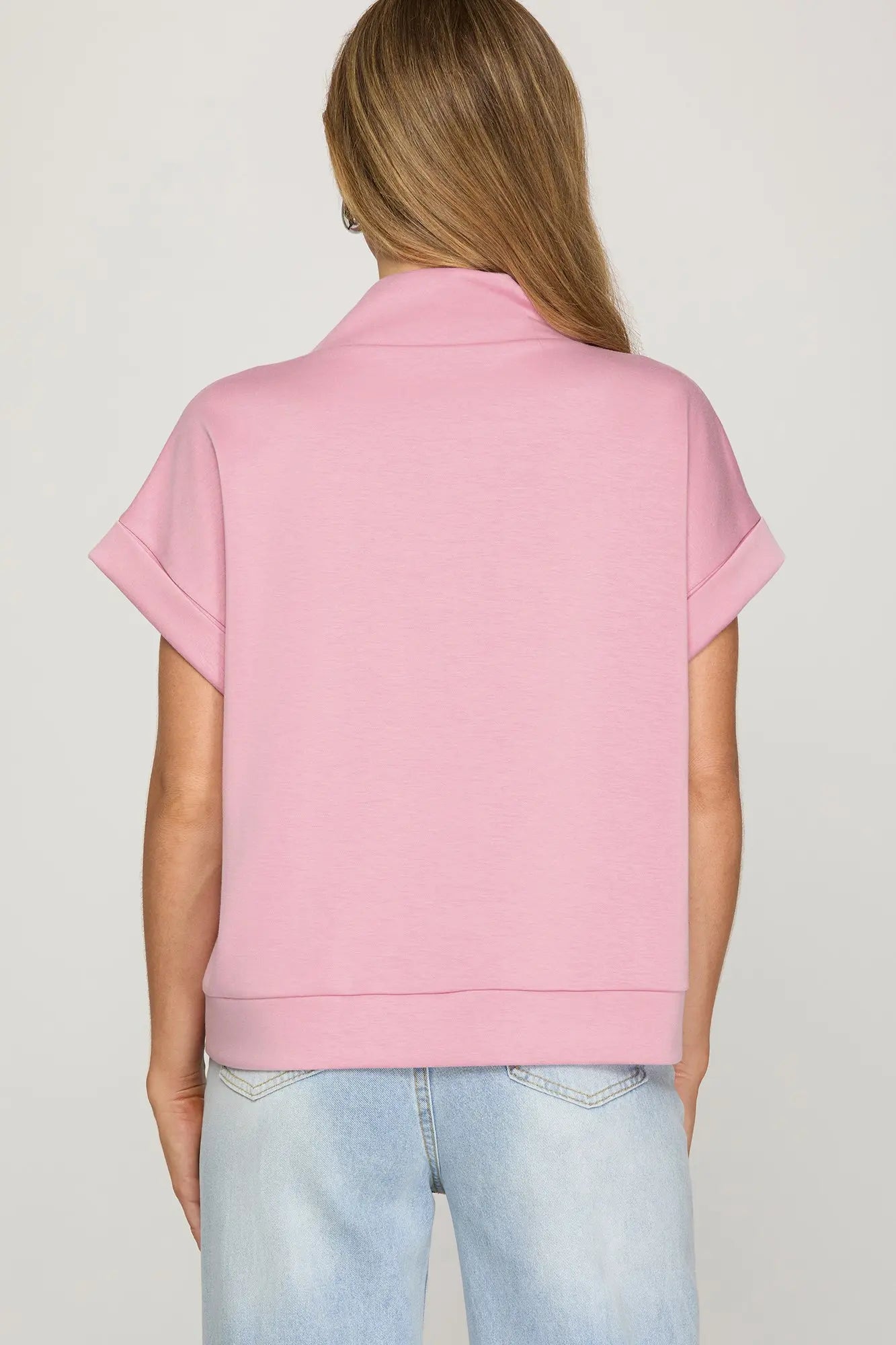 High Neck Half-Zip Top in Pink