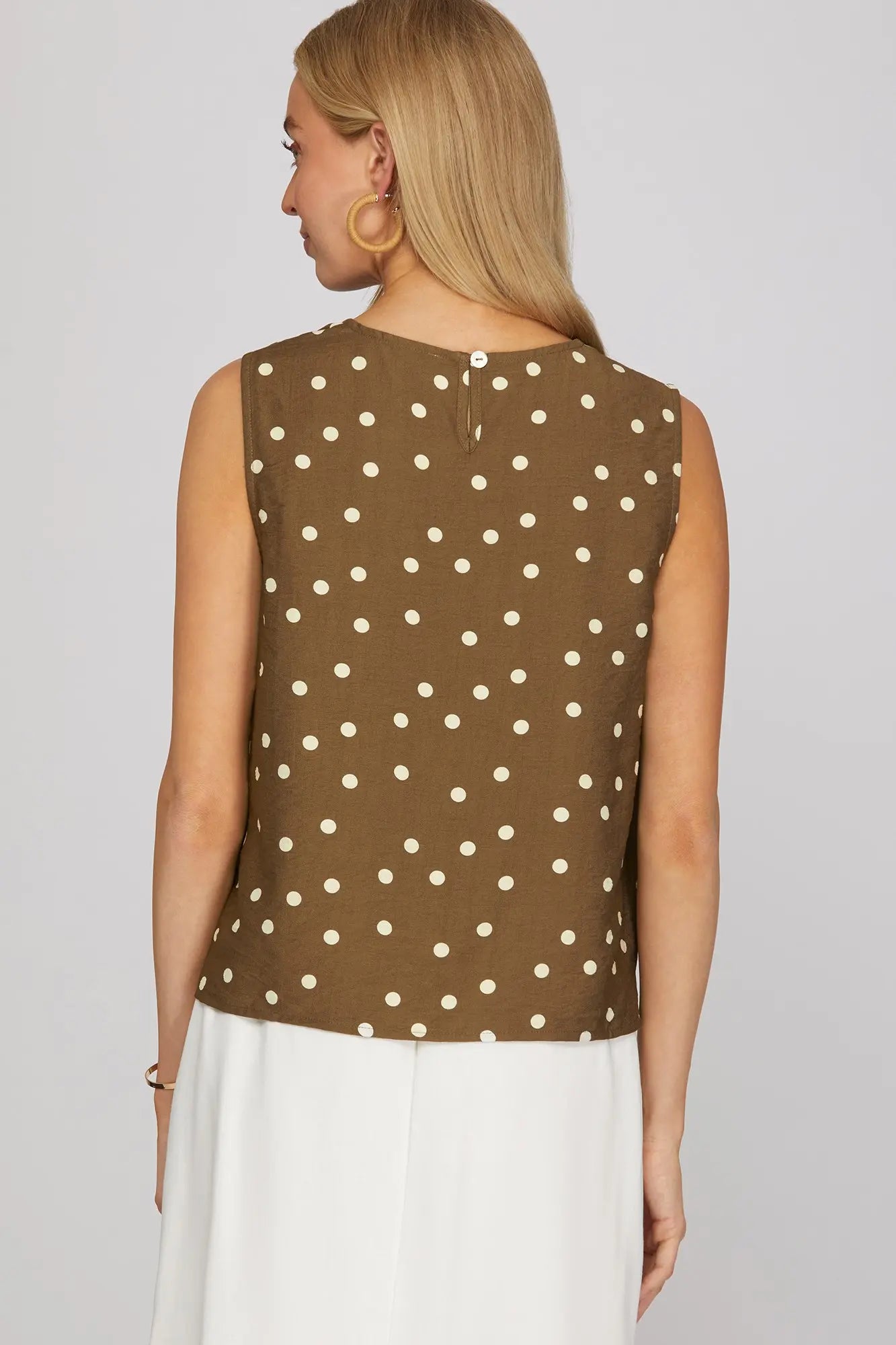 Brown Polka Dot Sleeveless Top