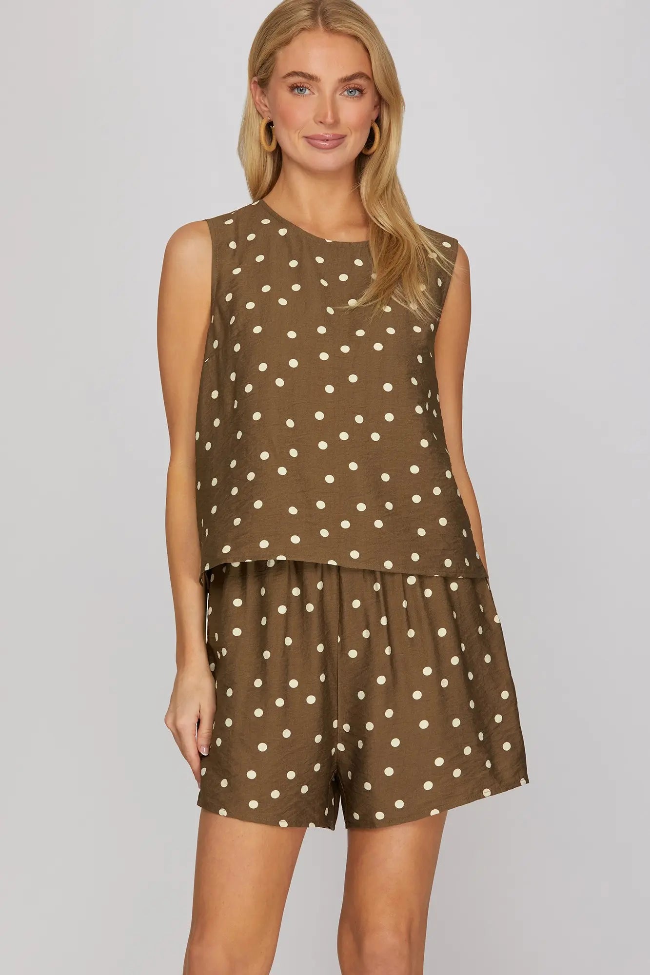 Brown Polka Dot Sleeveless Top