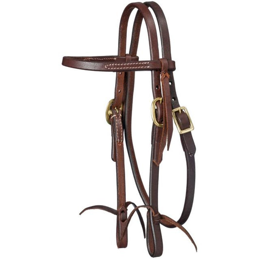 Tough1 Royal King Harness Leather Mini Browband Headstall with Tie Ends