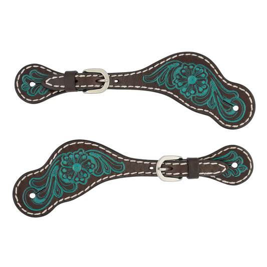 Weaver Turquoise Cross Carved Turquoise Flower Ladies' Spur Straps