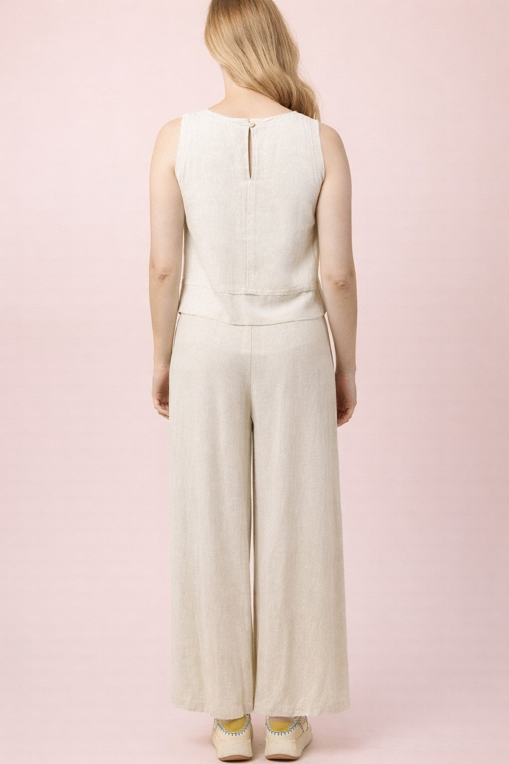 Woven Linen Sleeveless Top & Pants Set in Oatmeal