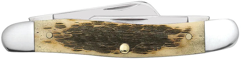 Case Peach Seed Jig Amber Bone Carbon Steel Medium Stockman with Spey Blade