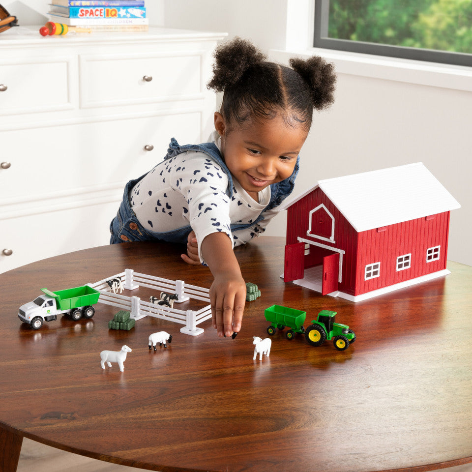 John Deere 1:64 Scale 24 Piece Farm Playset with On-the-Go Barn