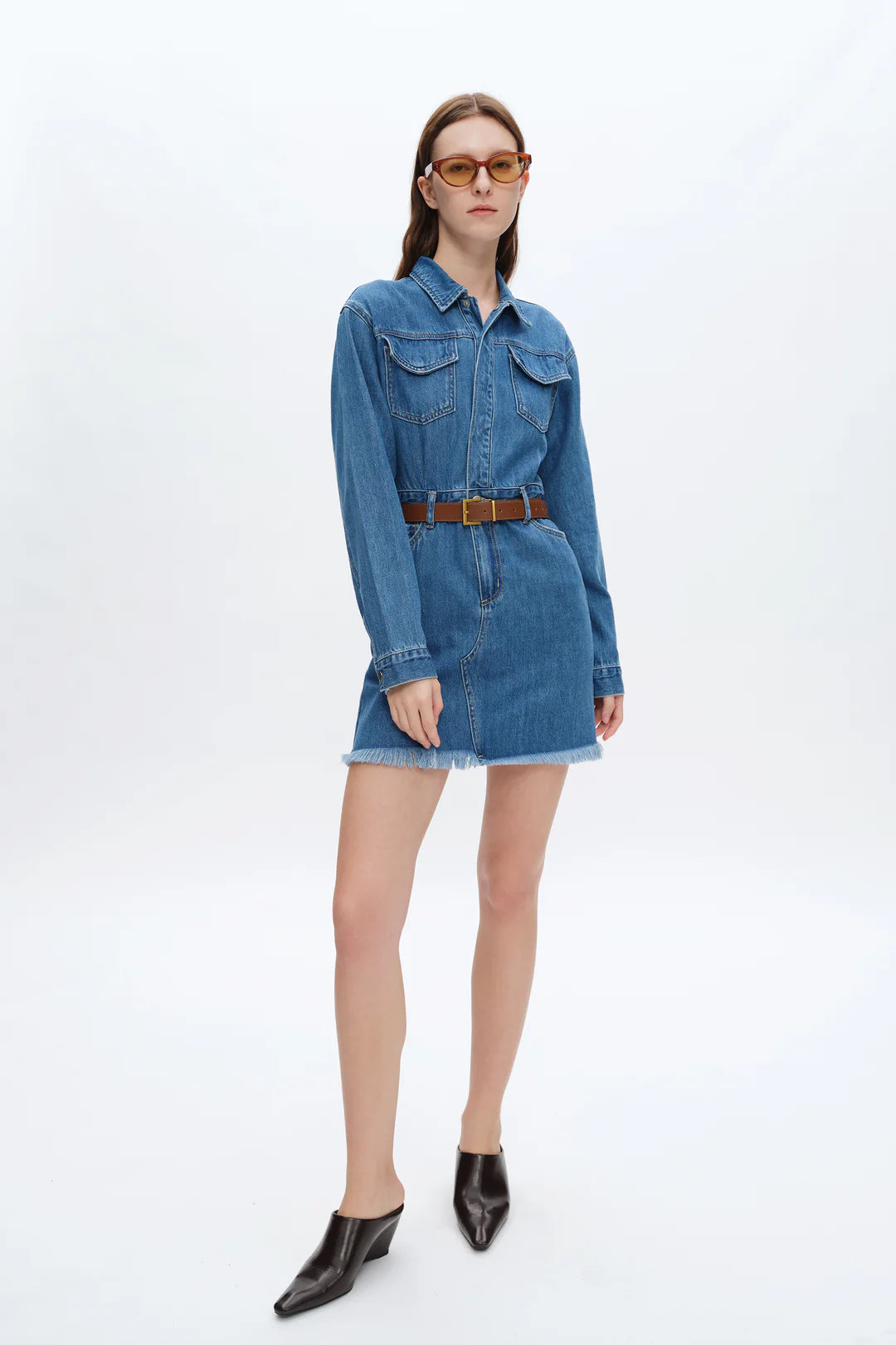 resa dress The Resa Denim Shirt Dress with Frayed Hem