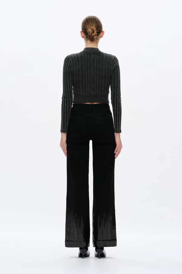 Bayeas Mid Rise Sequin Wide Leg Jeans