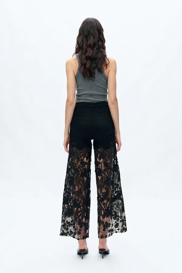 Bayeas Embroidery Wide Leg Lace Jeans with Rhinestones
