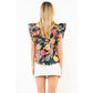Ruffle Sleeve Navy Floral Pattern Top