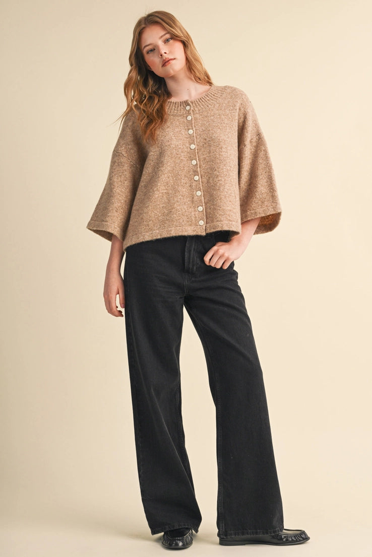 Elbow Length Sleeve Sweater Cardigan in Mocha Brown
