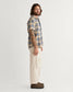 Pendleton Men's Short Sleeve Dawson Linen Shirt in Tan/Indigo Plaid