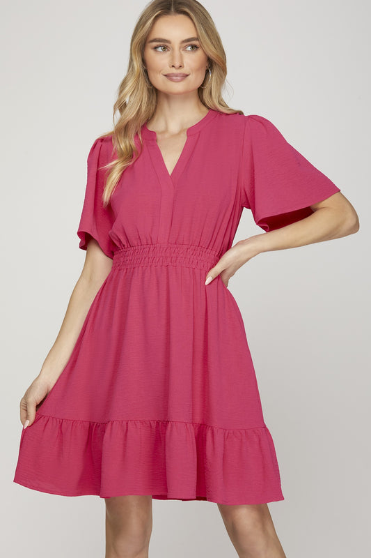 Fuchsia Bell Sleeve Mini Dress