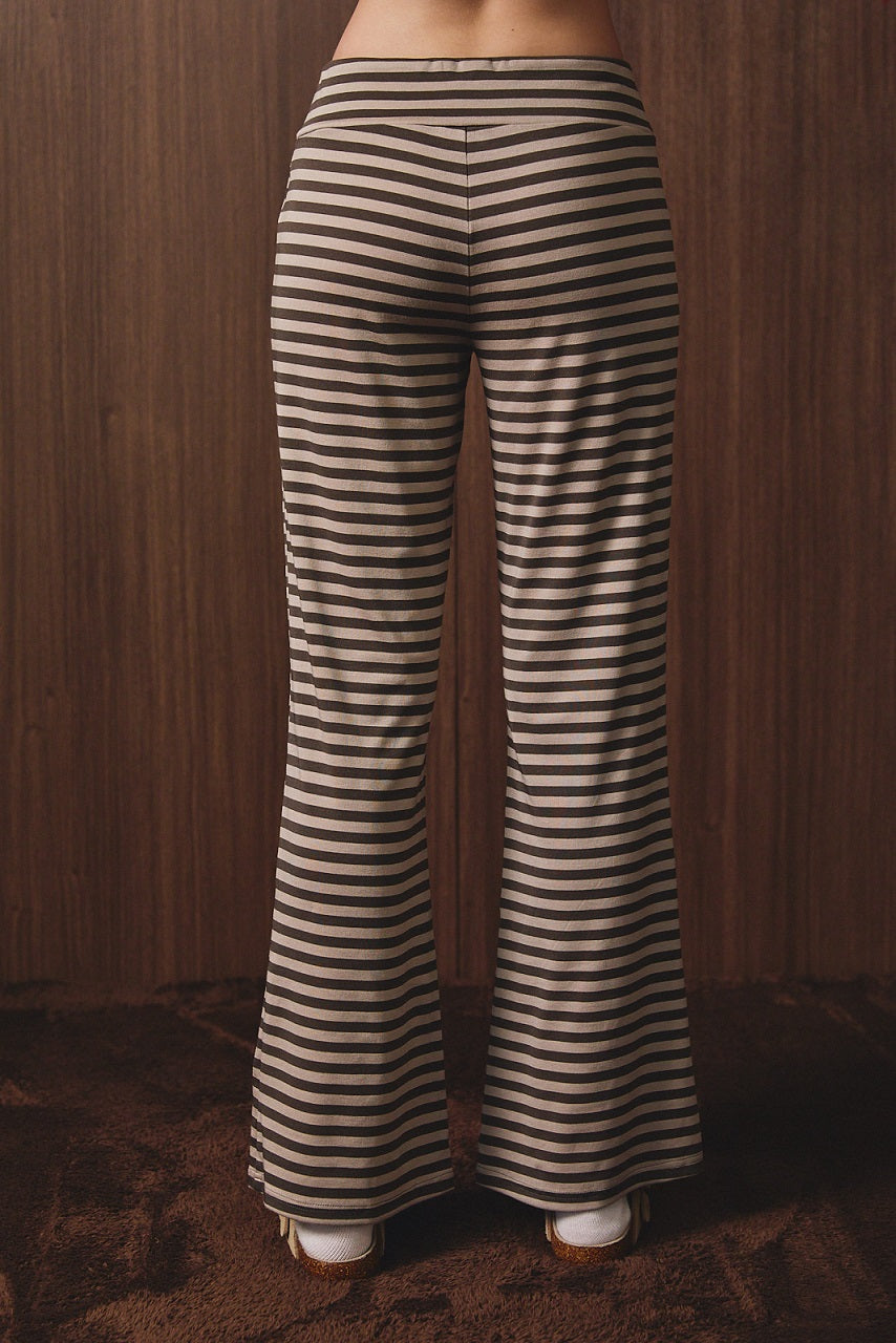 Mid Rise Wide Leg Stripe Pants in Charcoal/ Taupe Stripe